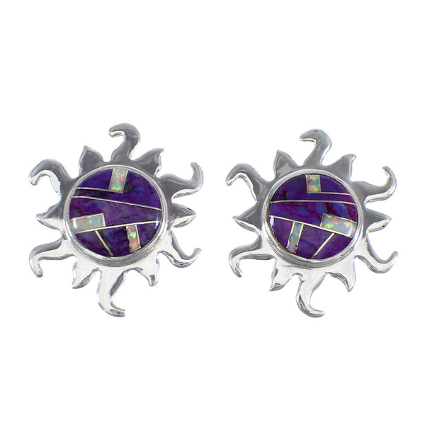 Sterling Silver Magenta Turquoise And Opal Inlay Sun Post Earrings VX56066